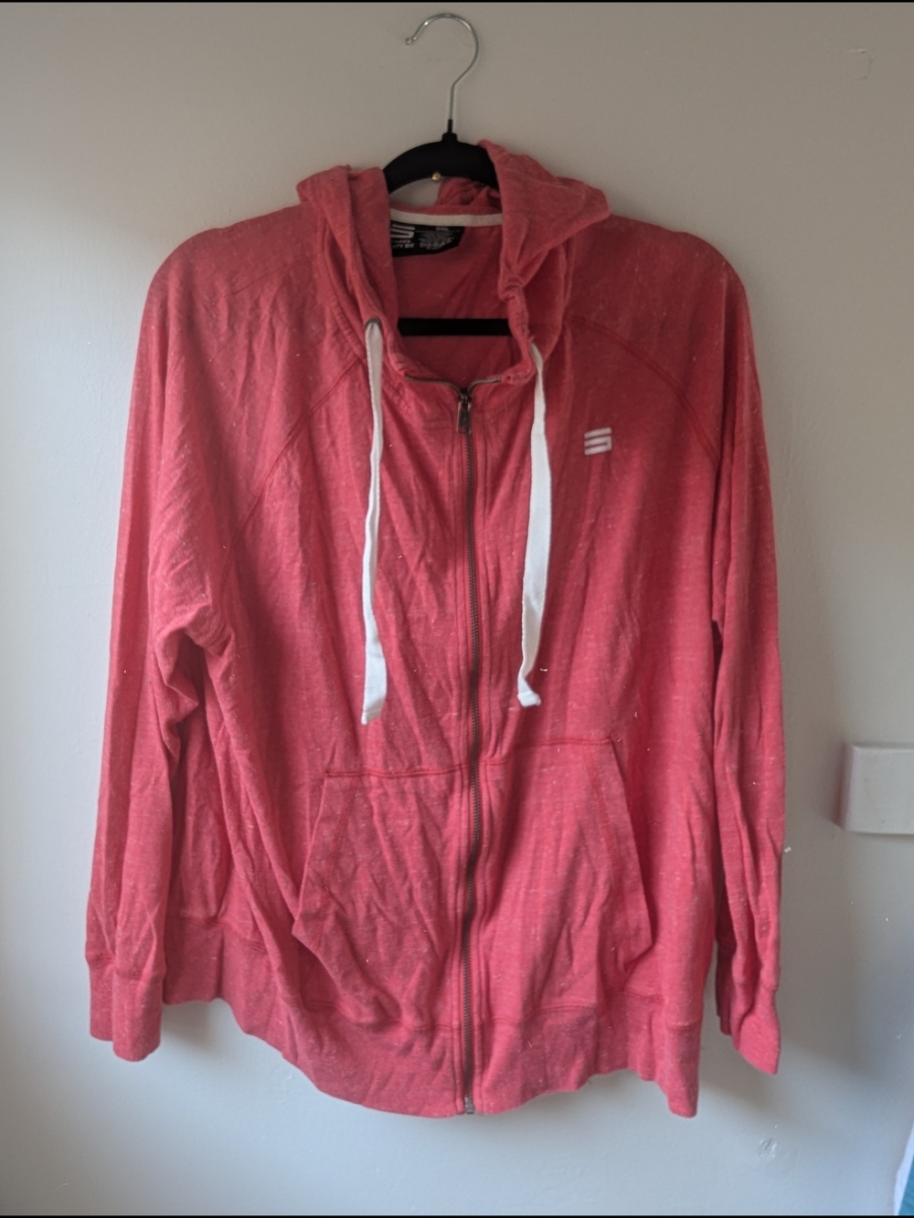 Three Sixty Six Coral Zip-Up Hooded Sweatshirt with White Drawstrings Size 3XL
